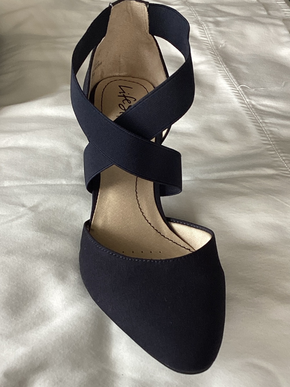 LifeStride Navy Blue Crisscross Strap Pointed-Toe Pump